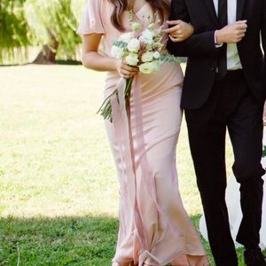 slinky bow back maxi bridesmaid dress